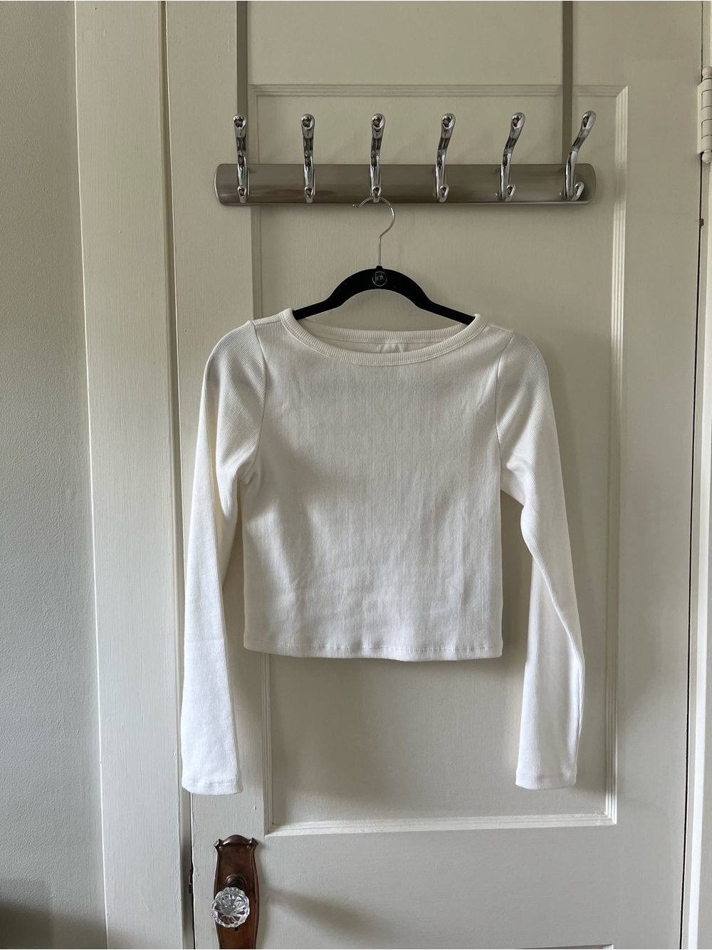 🌟NWT🌟 Women’s Gap White Long-Sleeve Heavyweight Rib Boatneck Crop Shirt (S)